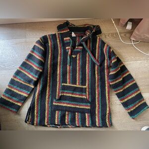 Mexican Baja Hoodie Hippie Surf Poncho Sweater Size Medium  Multicolor